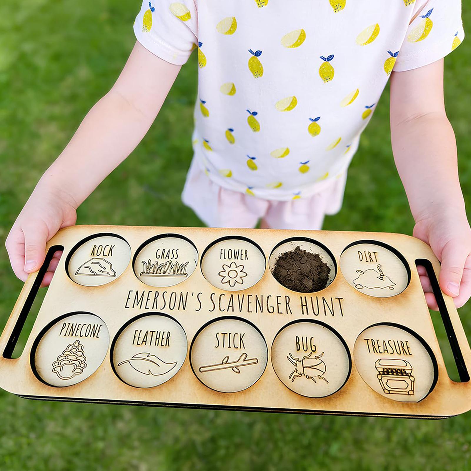 Kids Outdoor Scavenger Hunt - Poszukiwanie skarbów dla dzieci Drewniana taca