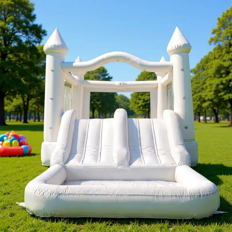 Kids Outdoor Jumping Castle - Gigantyczny biały dmuchany zamek z toboganem